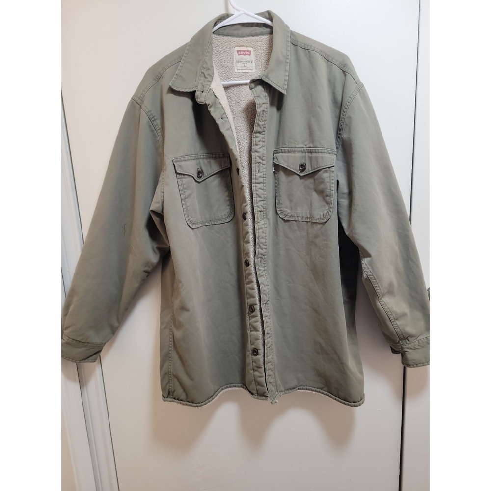 Levi's Sherpa Lined Button Front Trucker Jacket Green Men's Size L